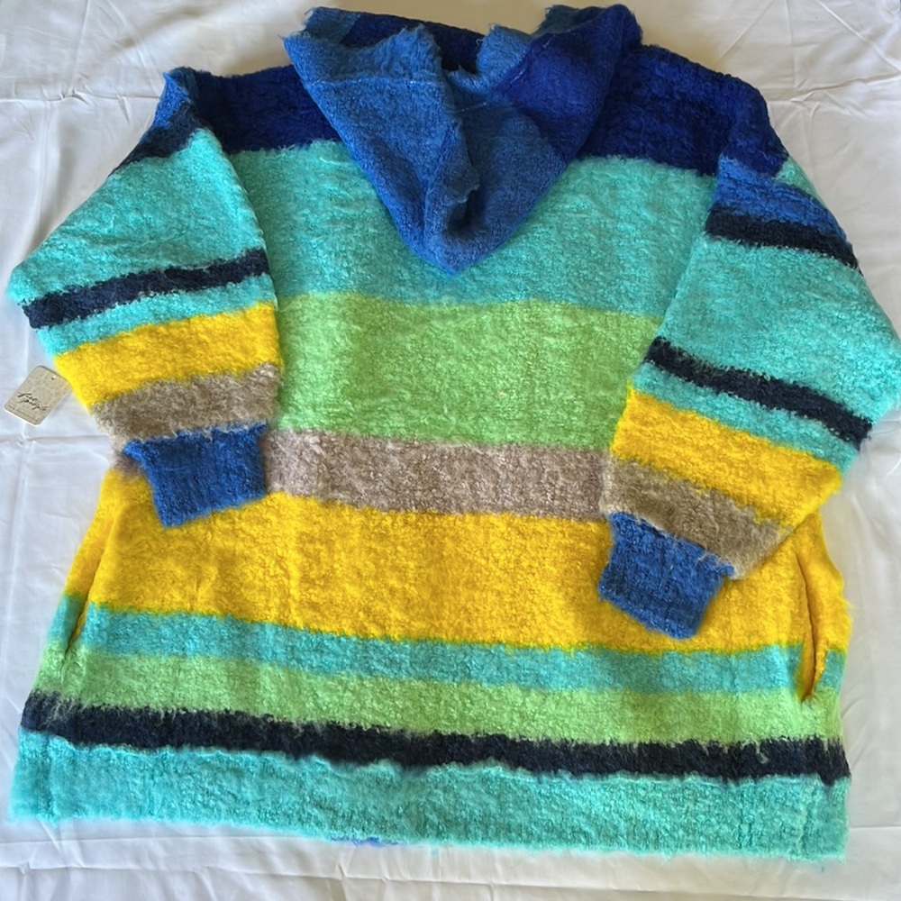 Free People Dream Team Cardigan Stripe Hooded Sweater Sunny Skies Size L - Picture 6 of 15